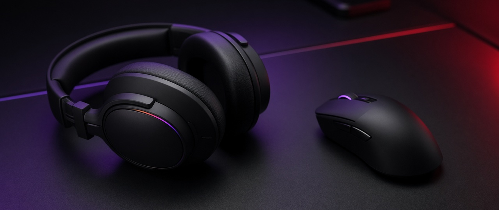 Ilustração sobre headset, mouse e eventos de games